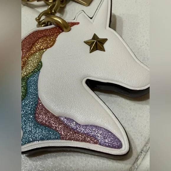 COACH Unicorn Rainbow Glitter Bag Purse Keychain Charm HTF - Picture 2 of 6
